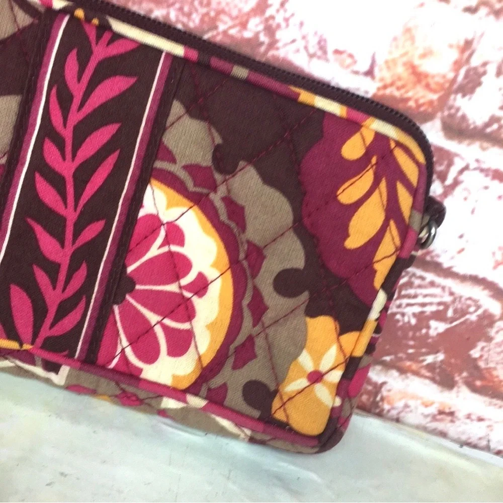 Vera Bradley Magenta and Brown Floral Quilted Wristlet in Carnaby